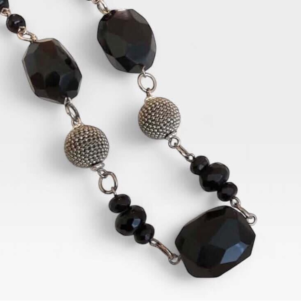 VTG Black Glass Wire Ball Statement Necklace